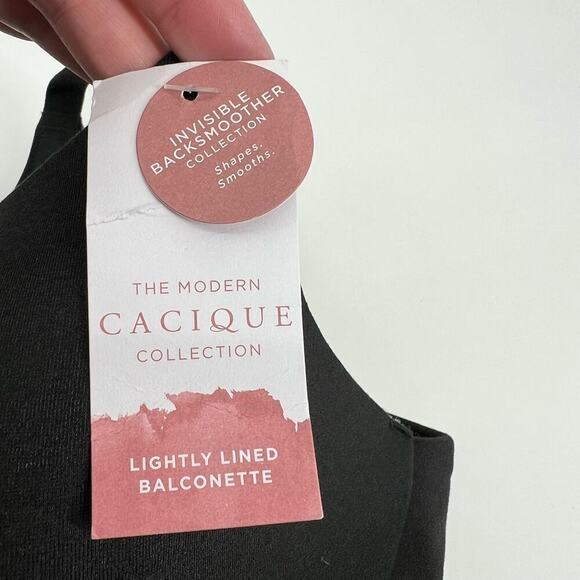 NEW Cacique by Lane Bryant black lightly lined balconette bac smooth bra sz 46DD - Picture 2 of 6